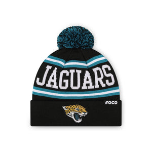 Jacksonville Jaguars NFL Black Primary Logo Stripe Pom Beanie