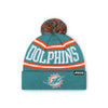 Miami Dolphins NFL Neptune Primary Logo Stripe Pom Beanie