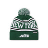 New York Jets NFL Dark Green Primary Logo Stripe Pom Beanie