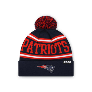 New England Patriots NFL Navy Primary Logo Stripe Pom Beanie