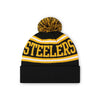 Pittsburgh Steelers NFL Black Primary Logo Stripe Pom Beanie