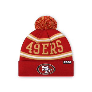 San Francisco 49ers NFL Red Primary Logo Stripe Pom Beanie