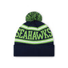 Seattle Seahawks NFL Navy Primary Logo Stripe Pom Beanie