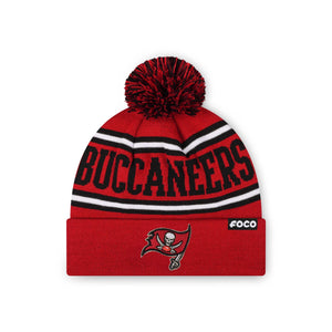 Tampa Bay Buccaneers NFL Red Primary Logo Stripe Pom Beanie