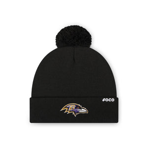 Baltimore Ravens NFL Black Basic Primary Logo Pom Beanie