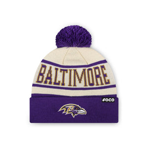 Baltimore Ravens NFL Heritage Stripe Primary Logo Pom Beanie