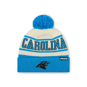 Carolina Panthers NFL Heritage Stripe Primary Logo Pom Beanie