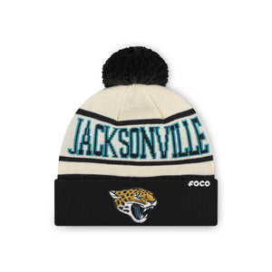 Jacksonville Jaguars NFL Heritage Stripe Primary Logo Pom Beanie