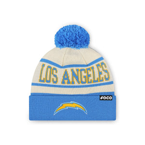 Los Angeles Chargers NFL Heritage Stripe Primary Logo Pom Beanie