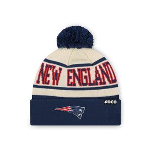New England Patriots NFL Heritage Stripe Primary Logo Pom Beanie
