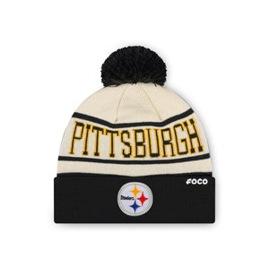 Pittsburgh Steelers NFL Heritage Stripe Primary Logo Pom Beanie