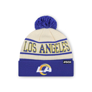 Los Angeles Rams NFL Heritage Stripe Primary Logo Pom Beanie