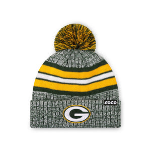 Green Bay Packers NFL Heather Team Stripe Lined Pom Beanie