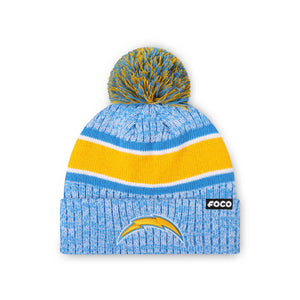 Los Angeles Chargers NFL Heather Team Stripe Lined Pom Beanie