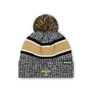 New Orleans Saints NFL Heather Team Stripe Lined Pom Beanie