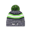 Seattle Seahawks NFL Heather Team Stripe Lined Pom Beanie