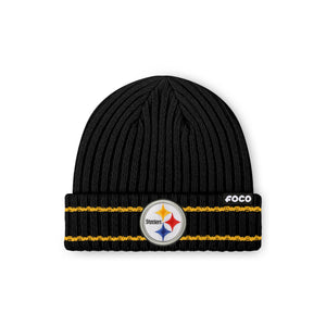 Pittsburgh Steelers NFL Black Primary Logo Ribbed Beanie