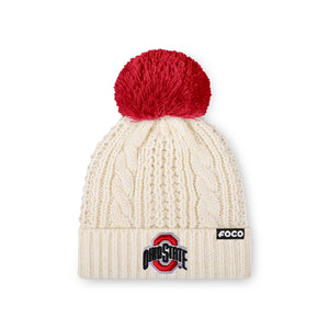 Ohio State Buckeyes NCAA Womens Primary Logo White Cable Knit Pom Beanie