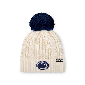Penn State Nittany Lions NCAA Womens Primary Logo White Cable Knit Pom Beanie