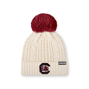 South Carolina Gamecocks NCAA Womens Primary Logo White Cable Knit Pom Beanie