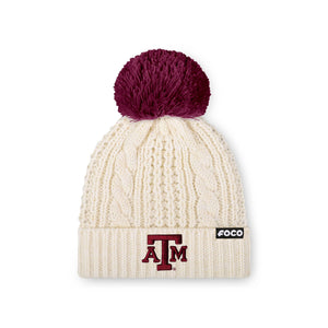 Texas A&M Aggies NCAA Womens Primary Logo White Cable Knit Pom Beanie