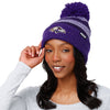 Baltimore Ravens NFL Womens Cozy Knit Metallic Thread Pom Beanie (PREORDER - SHIPS EARLY NOVEMBER)
