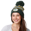 Green Bay Packers NFL Womens Cozy Knit Metallic Thread Pom Beanie