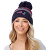 New England Patriots NFL Womens Cozy Knit Metallic Thread Pom Beanie