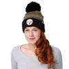 Pittsburgh Steelers NFL Womens Cozy Knit Metallic Thread Pom Beanie