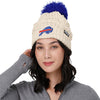 Buffalo Bills NFL Womens Primary Logo White Cable Knit Pom Beanie