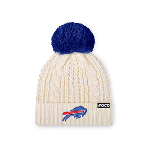 Buffalo Bills NFL Womens Primary Logo White Cable Knit Pom Beanie