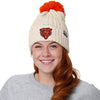 Chicago Bears NFL Womens Primary Logo White Cable Knit Pom Beanie