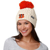 Cincinnati Bengals NFL Womens Primary Logo White Cable Knit Pom Beanie (PREORDER - SHIPS EARLY NOVEMBER)