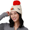 Cleveland Browns NFL Womens Primary Logo White Cable Knit Pom Beanie