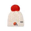 Cleveland Browns NFL Womens Primary Logo White Cable Knit Pom Beanie