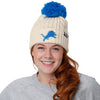 Detroit Lions NFL Womens Primary Logo White Cable Knit Pom Beanie