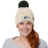 Green Bay Packers NFL Womens Primary Logo White Cable Knit Pom Beanie