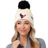 Houston Texans NFL Womens Primary Logo White Cable Knit Pom Beanie