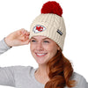 Kansas City Chiefs NFL Womens Primary Logo White Cable Knit Pom Beanie