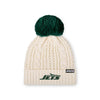 New York Jets NFL Womens Primary Logo White Cable Knit Pom Beanie