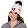 Las Vegas Raiders NFL Womens Primary Logo White Cable Knit Pom Beanie