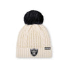 Las Vegas Raiders NFL Womens Primary Logo White Cable Knit Pom Beanie