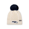 Seattle Seahawks NFL Womens Primary Logo White Cable Knit Pom Beanie