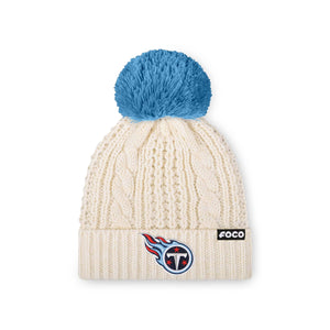 Tennessee Titans NFL Womens Primary Logo White Cable Knit Pom Beanie