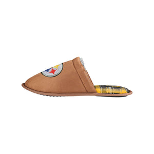 Pittsburgh Steelers NFL Mens Flannel Lined Brown Suede Scuff Slipper