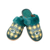 Green Bay Packers NFL Womens Plaid Sherpa Mule Slipper