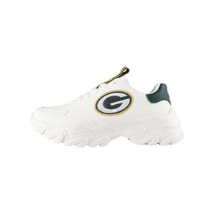 Green Bay Packers NFL Womens Glitter Big Logo Vintage White Chunky Sneaker