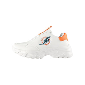 Miami Dolphins NFL Womens Glitter Big Logo Vintage White Chunky Sneaker