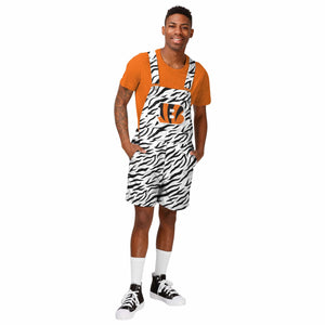 Cincinnati Bengals NFL Mens White Tiger Stripe Thematic Bib Shortalls