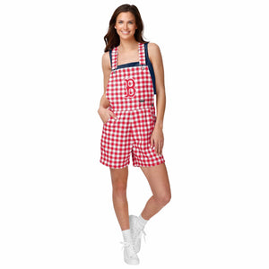 Boston Red Sox MLB Womens Gingham Check Bib Shortalls